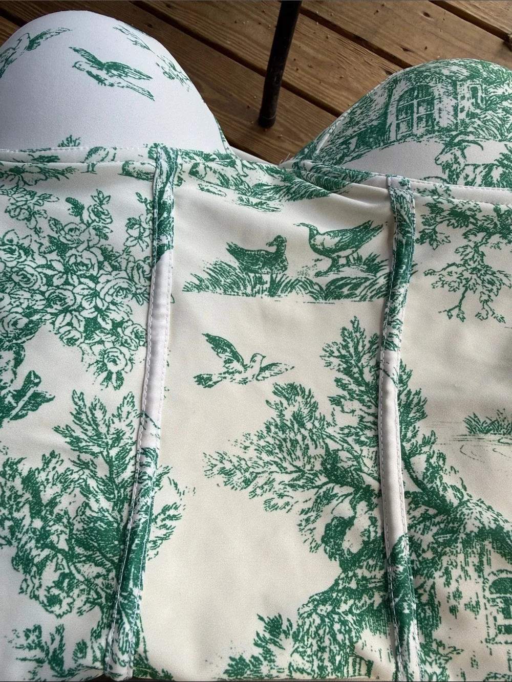 Toile de Jouy Women’s XL Swimsuit off white and green padded cups